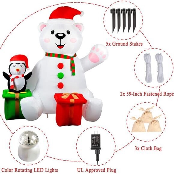 6FT Christmas Inflatables Outdoor Decor, Polar Bear...